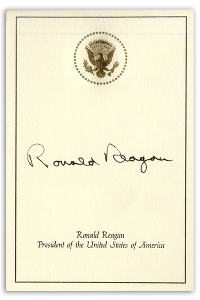 Ronald Reagan Signed Presidential Card, With the Great Seal Embossed -- With JSA COA